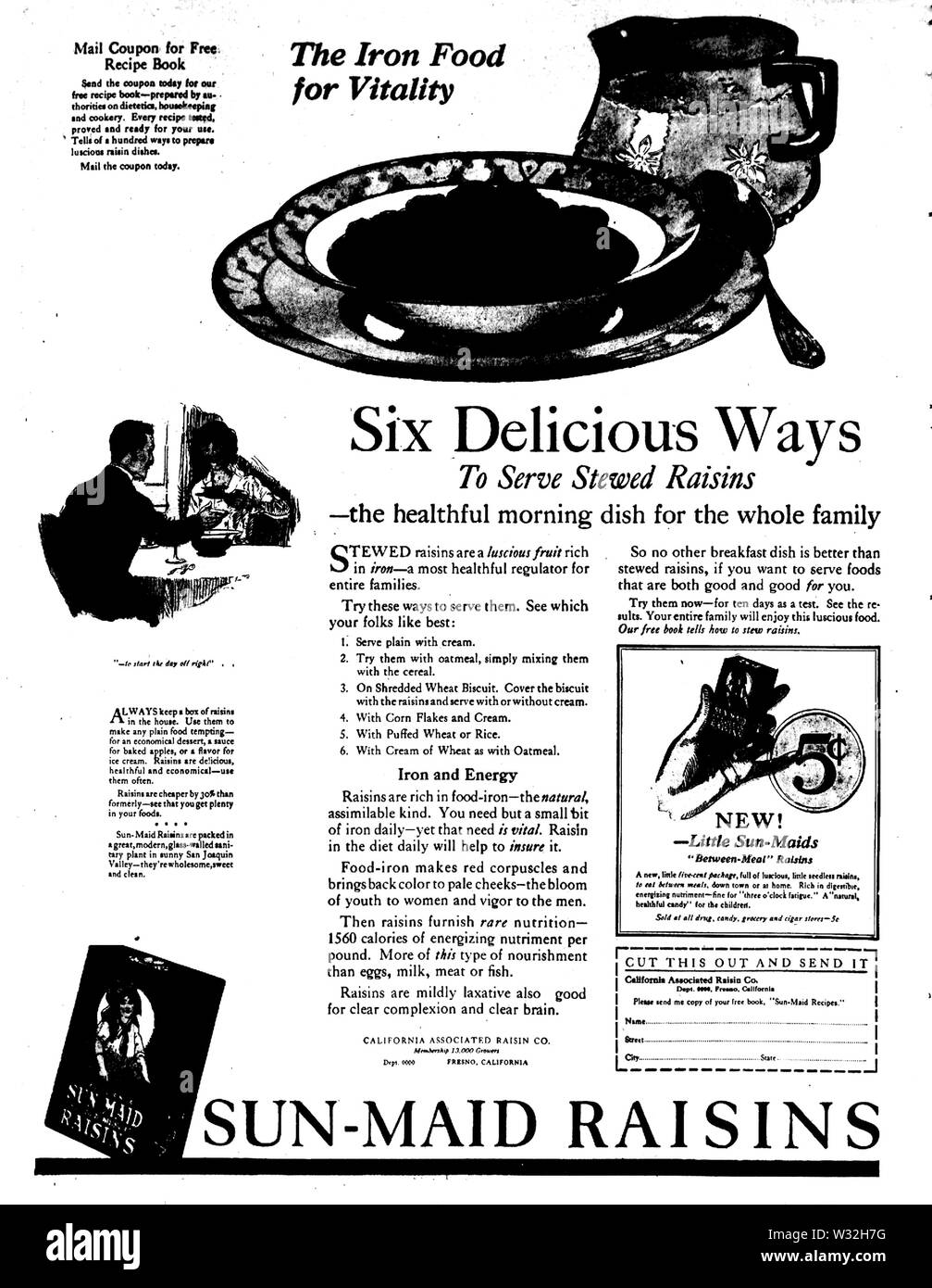 Sun-Maid uvetta giornale 1921 Foto Stock