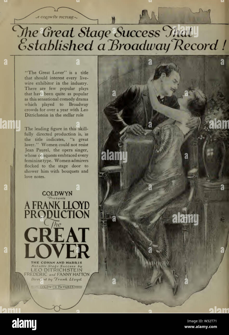 Il grande amante di Frank Lloyd Film 1920 giornaliero Foto Stock