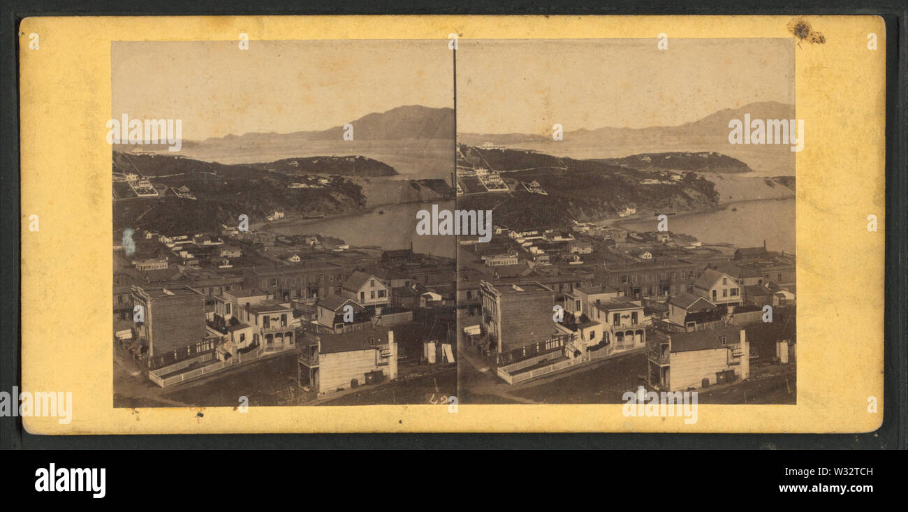 Le teste; Ingresso alla Baia di San Francisco; Golden Gate in distanza, da Robert N Dennis raccolta di vista stereoscopica 2 Foto Stock