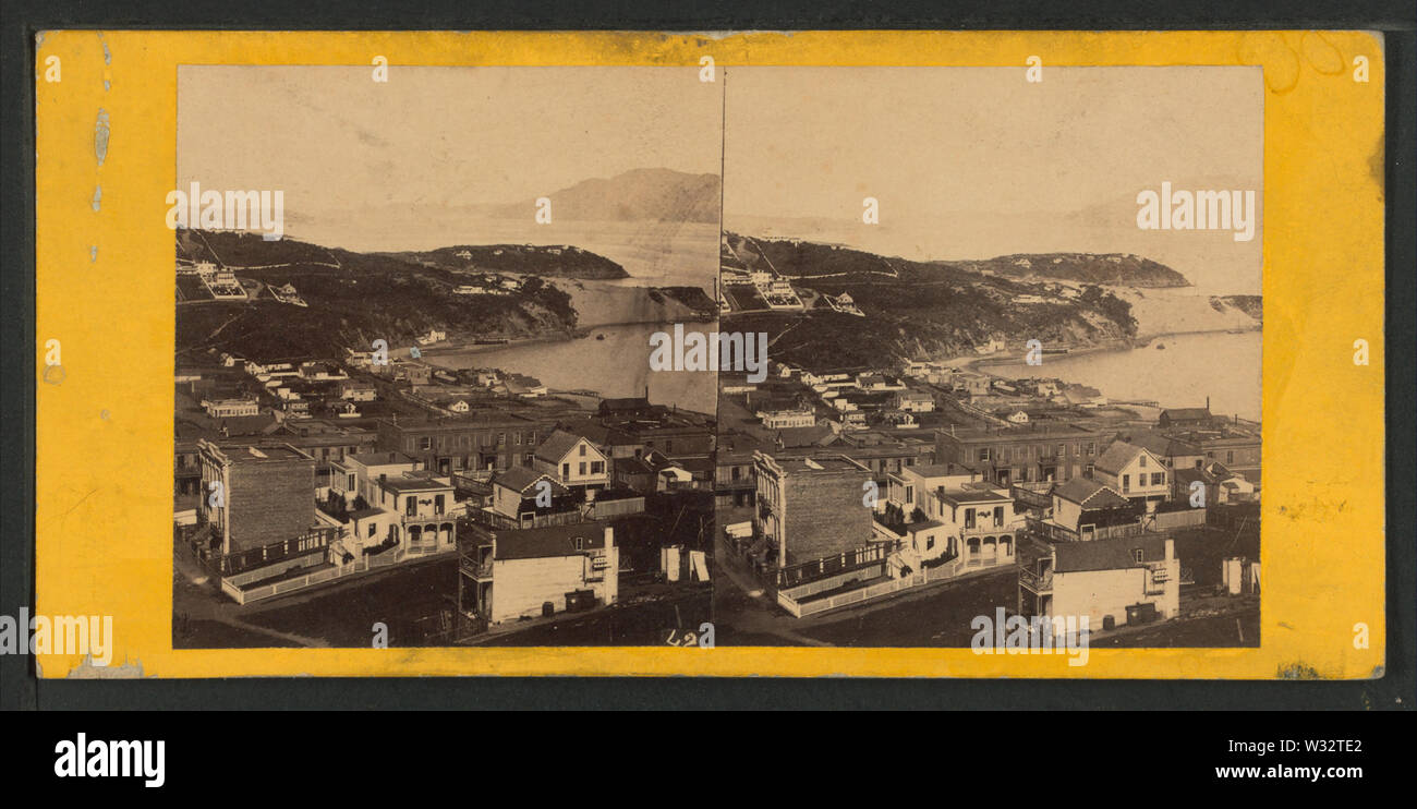 Le teste; Ingresso alla Baia di San Francisco; Golden Gate in distanza, da Robert N Dennis raccolta di vista stereoscopica Foto Stock