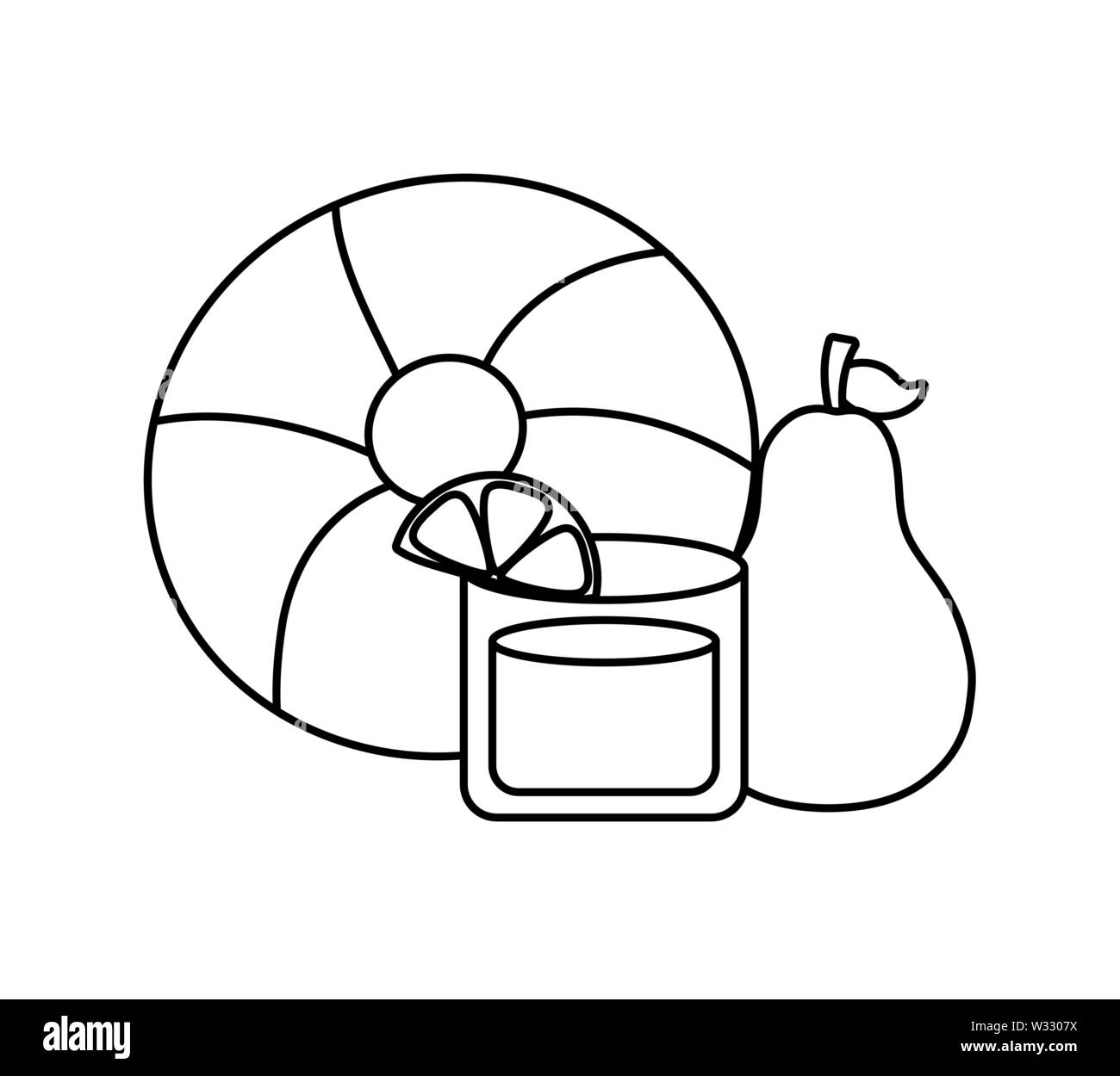 Galleggiante con pera di frutta e succhi di frutta in vetro illustrazione vettoriale design Illustrazione Vettoriale