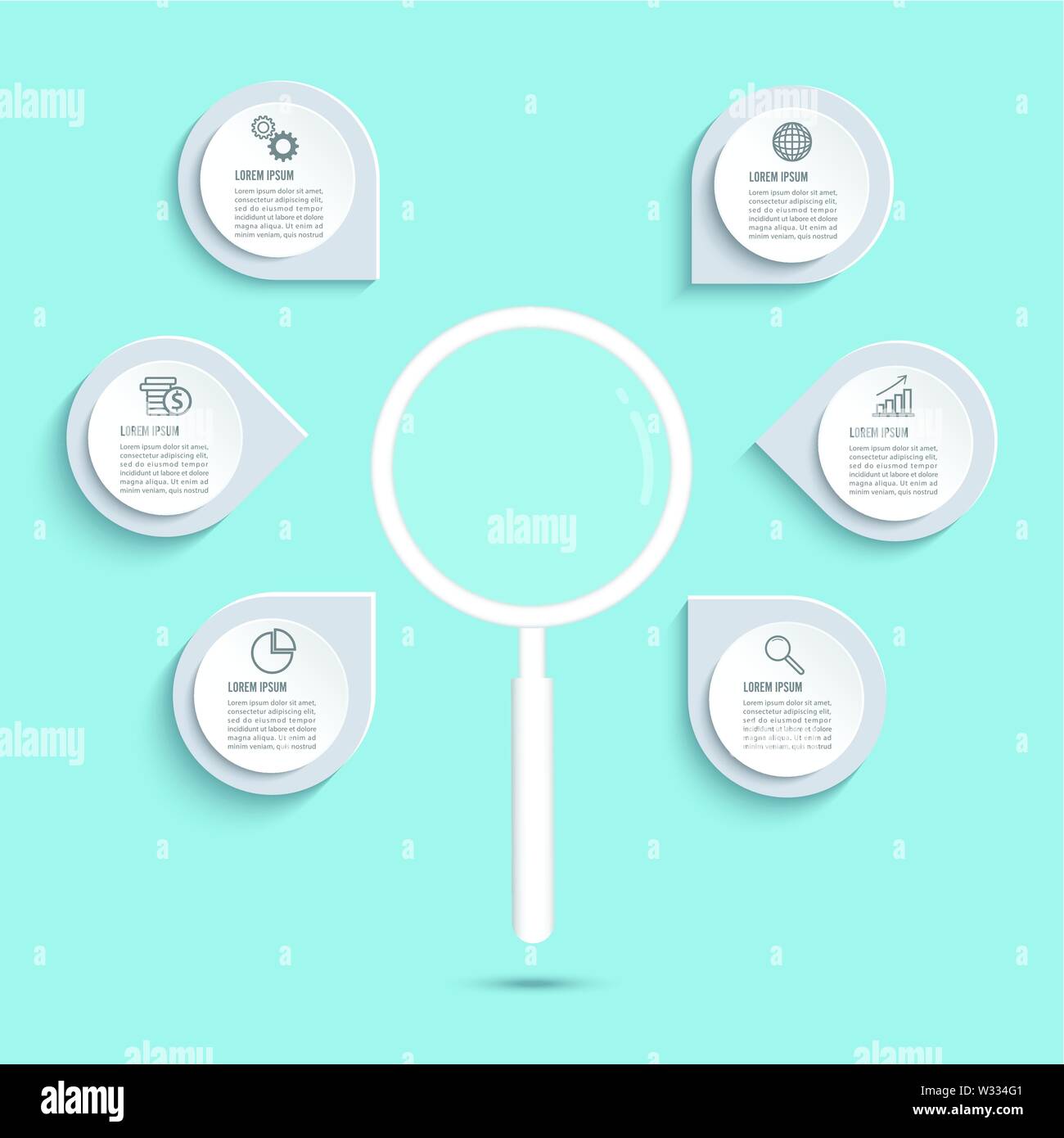 Lente di ingrandimento Infographics opzione modello di disegno. Illustrazione Vettoriale