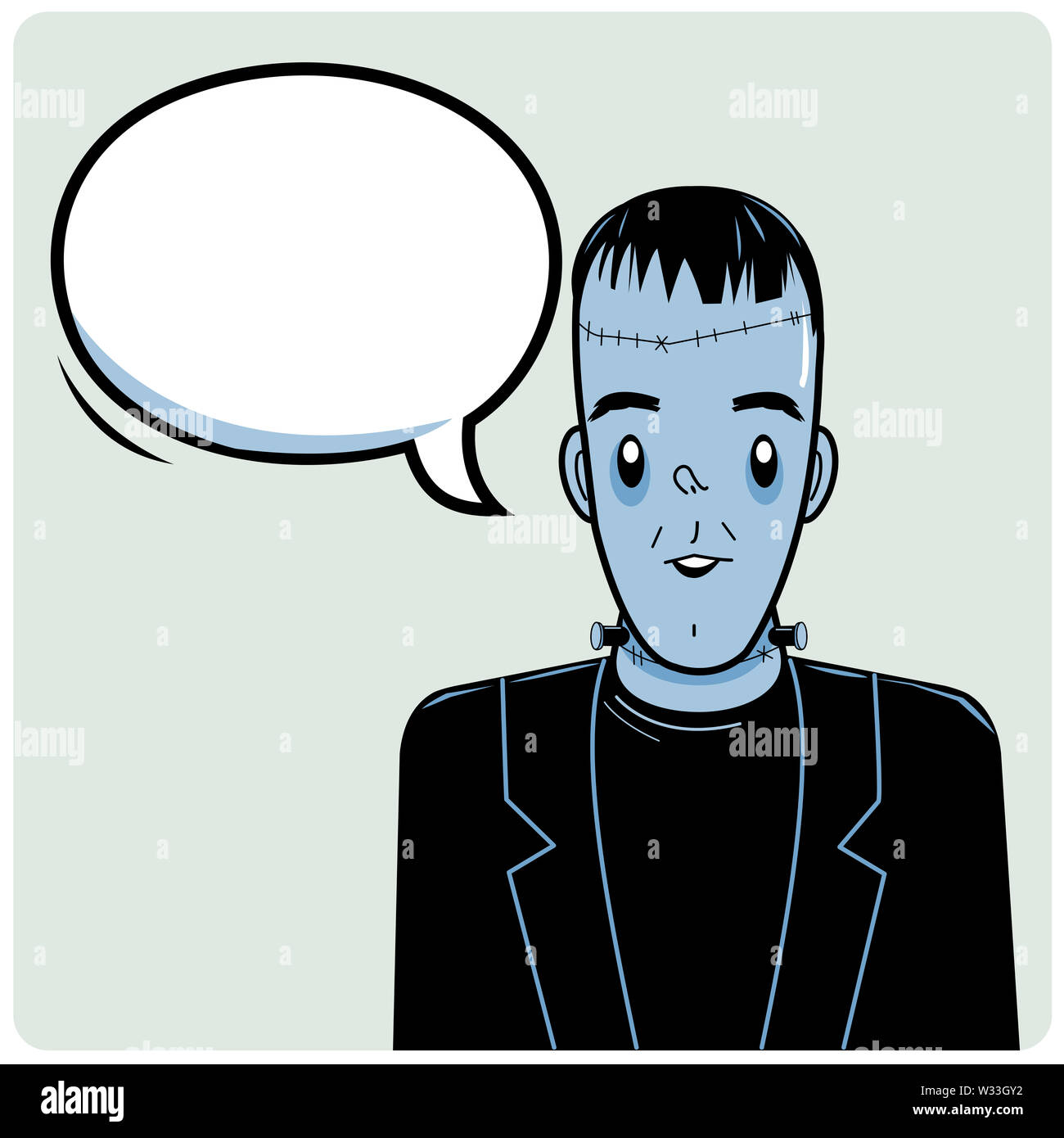 Illustrazione di Frankenstein e un discorso bolla. Foto Stock