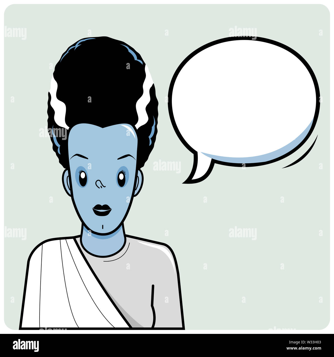 Illustrazione di Frankenstein sposa di conversazione e di un discorso bolla. Foto Stock