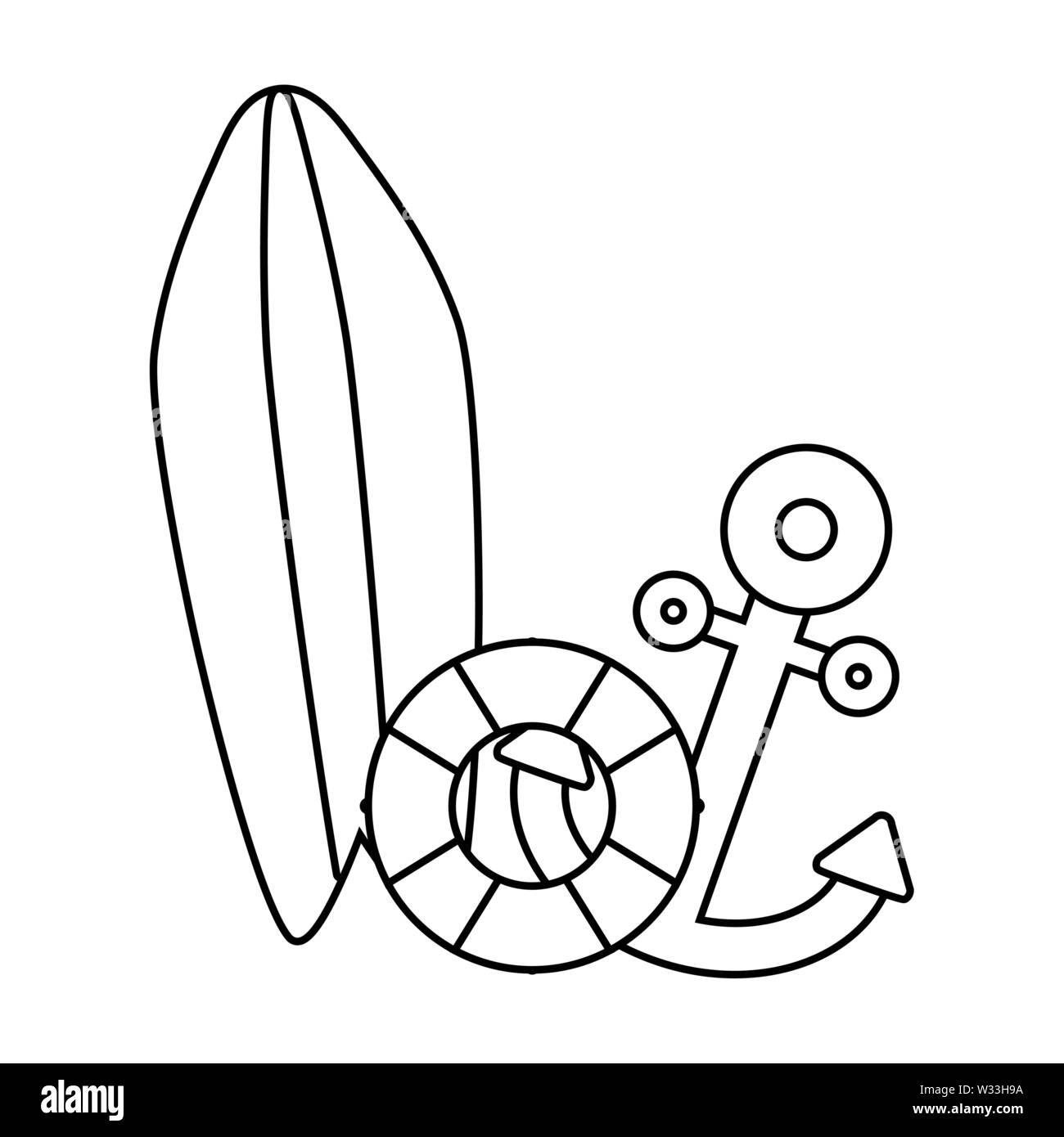 Marina di ancoraggio con tavola da surf e flottazione illustrazione vettoriale design Illustrazione Vettoriale