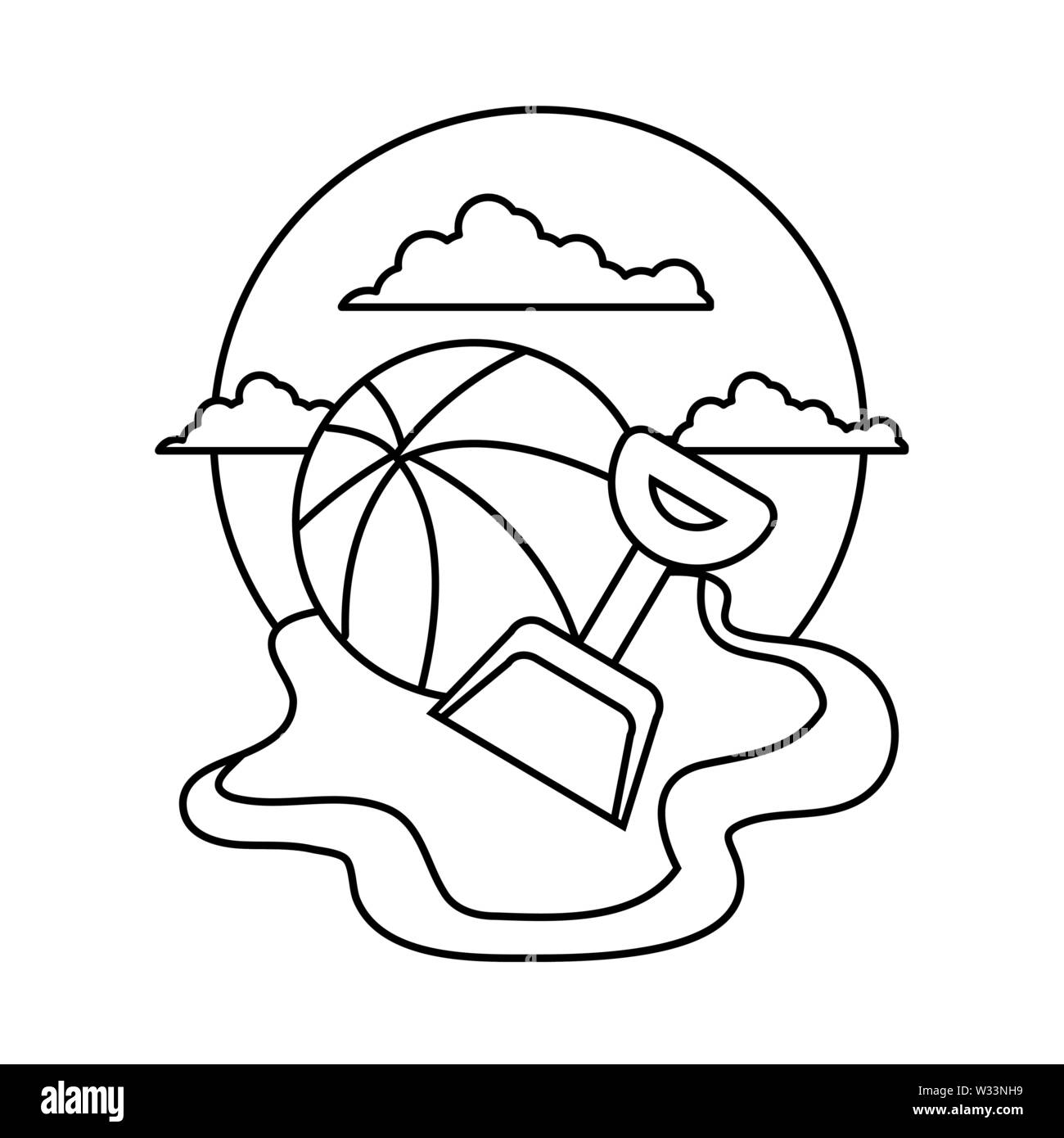 Sfera in plastica con paletta giocattolo in spiaggia illustrazione vettoriale design Illustrazione Vettoriale