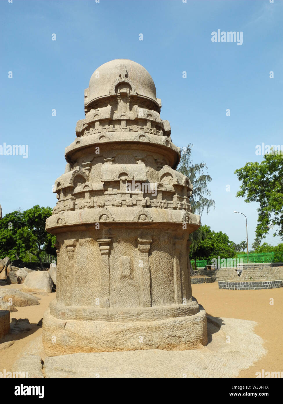 Antico tempio indù, India, nello stato del Tamil Nadu, Mahabalipuram Foto Stock