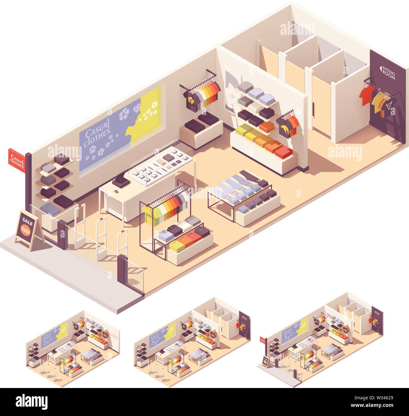 Isometrica del vettore negozio di abbigliamento interno Illustrazione Vettoriale