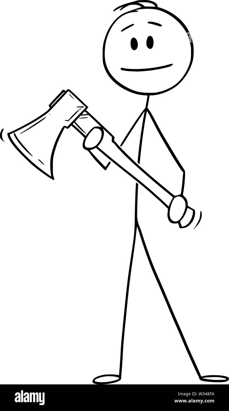 Vector cartoon stick figura disegno illustrazione concettuale dell'uomo o lumberjack foresta o lavoratore azienda ax o ax. Illustrazione Vettoriale