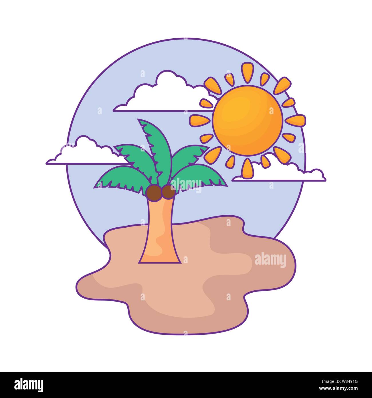 Tropical palm con sole in spiaggia illustrazione vettoriale design Illustrazione Vettoriale