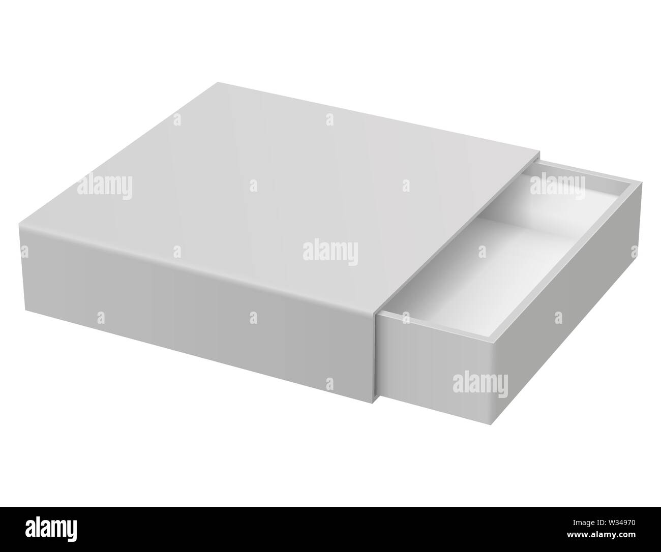 La casella di scorrimento. Bianco grigio scatola aperta mock up Illustrazione Vettoriale