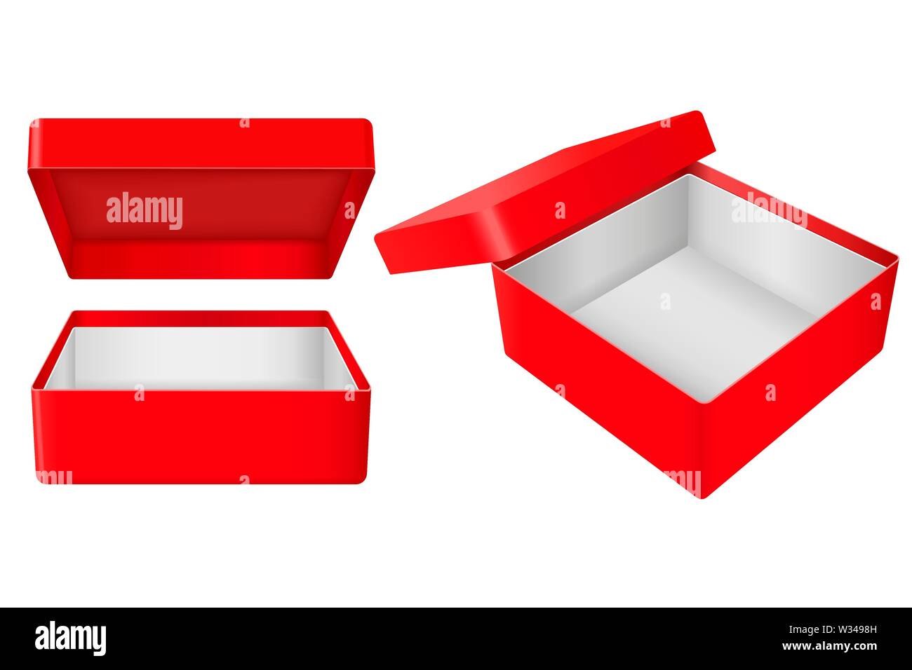 Red open box regalo. Scatola di cartone realistico mock up. Illustrazione Vettoriale Illustrazione Vettoriale