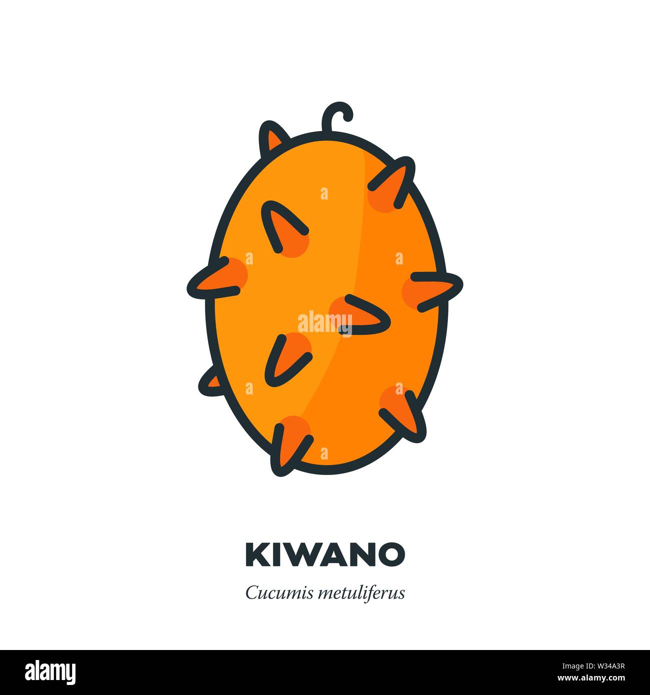 Kiwano o cornuto frutta melone icona, contorno a colori stile di riempimento illustrazione vettoriale, Illustrazione Vettoriale