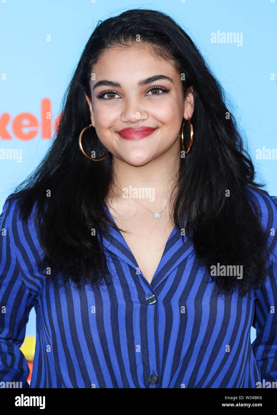 Santa Monica, Stati Uniti. 11 Luglio, 2019. SANTA MONICA, Los Angeles, California, Stati Uniti d'America - 11 Luglio: ginnasta americana Laurie Hernandez arriva al Nickelodeon Kids' scelta Sport 2019 tenutasi a Barker Hangar sulla luglio 11, 2019 in Santa Monica, Los Angeles, California, Stati Uniti. (Foto di Xavier COLLIN/Image Press Agency) Credito: Image Press Agency/Alamy Live News Foto Stock