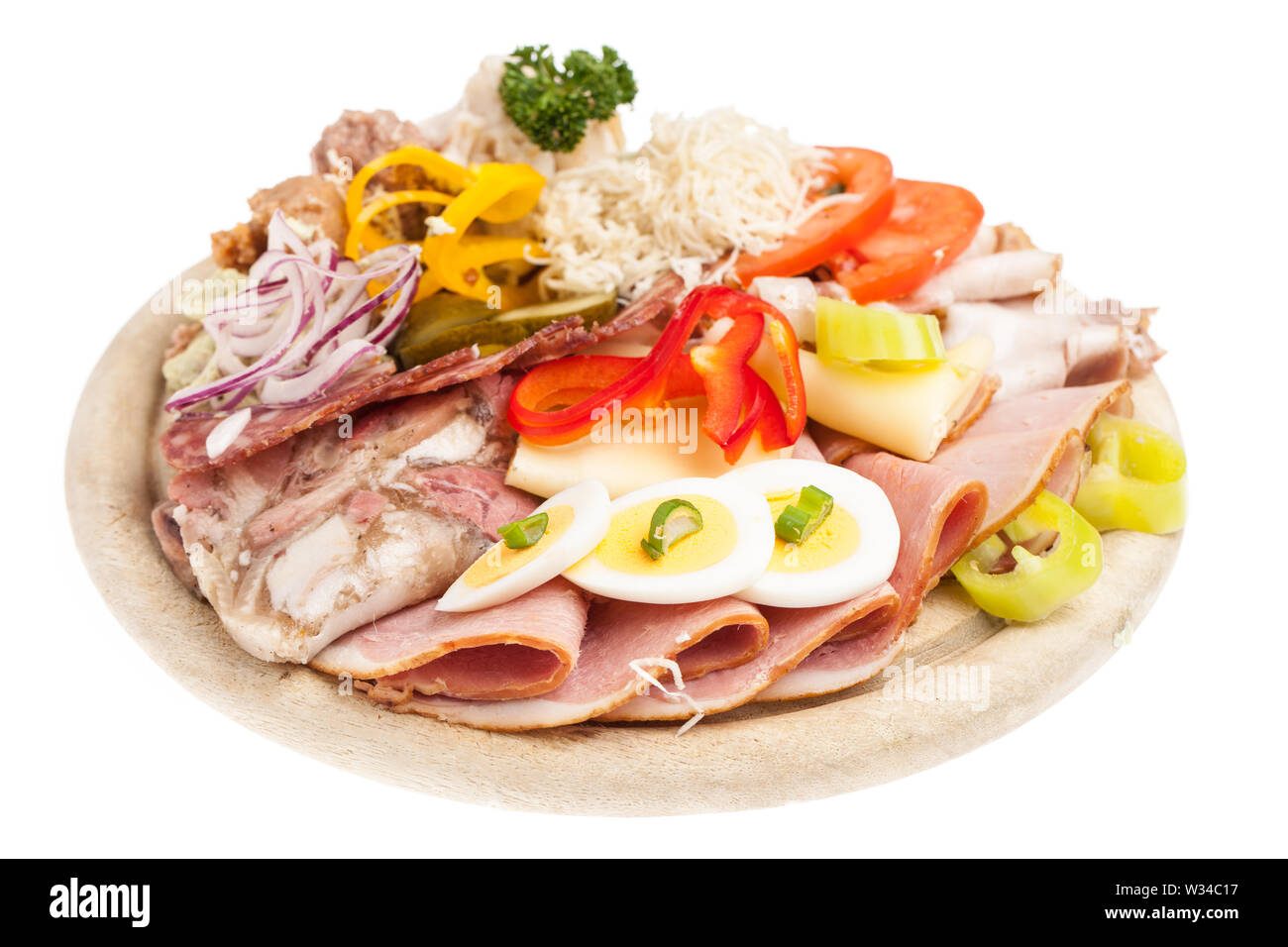 Stiriana Brettljausn su sfondo bianco Foto Stock