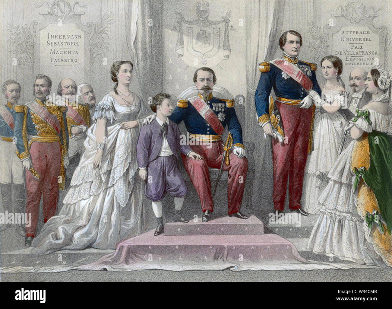 Napoleone III (1808-1873) con la moglie Eugenie, il Principe Imperiale e il Principe Napoleone a destra Foto Stock Napoleone III (1808-1873) con la moglie Eugenie, il Principe Imperiale e il Principe Napoleone a destra Foto Stock