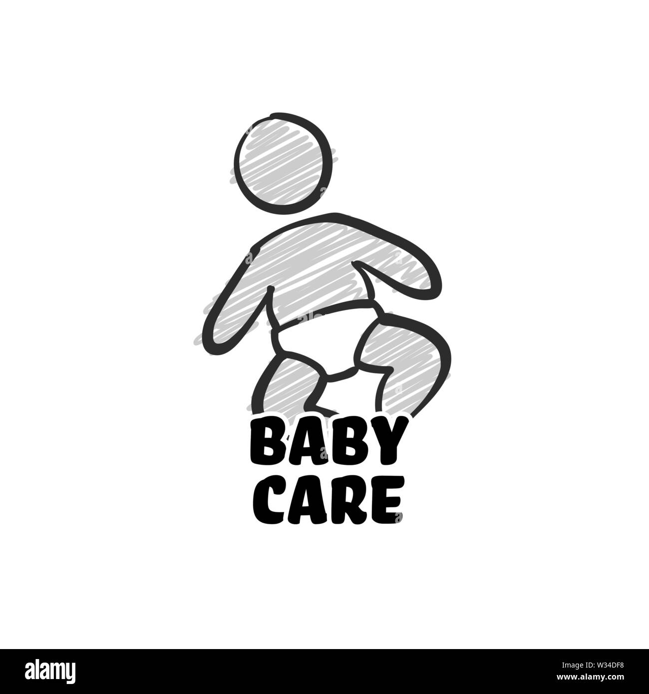 Baby Care Icona. Disegnate a mano il simbolo del logo per t-shirt stampe e marketing online. Illustrazione Vettoriale