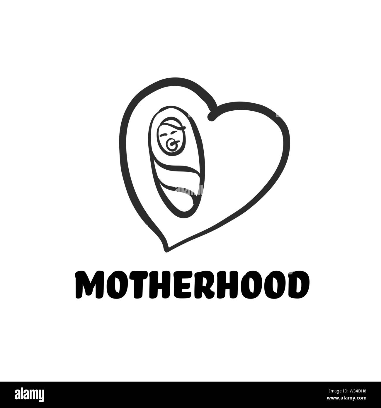 La maternità e la relativa icona. Disegnate a mano il simbolo del logo per t-shirt stampe e marketing online. Illustrazione Vettoriale