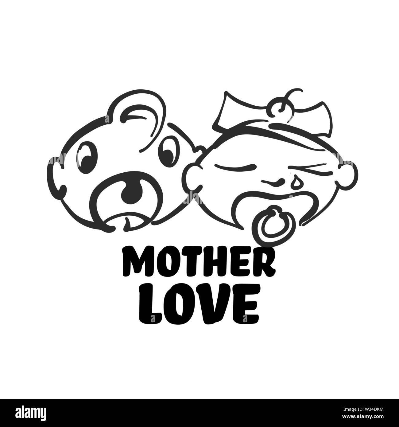 Amore di madre icona. Disegnate a mano il simbolo del logo per t-shirt stampe e marketing online. Illustrazione Vettoriale