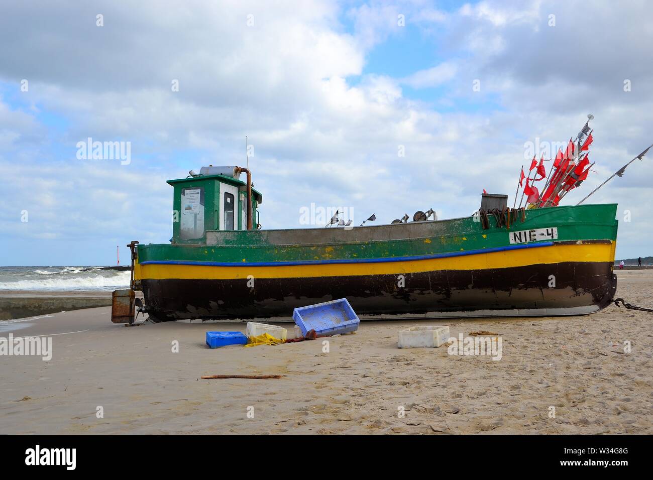 Barca da pesca sul Baltico polacco coast Foto Stock