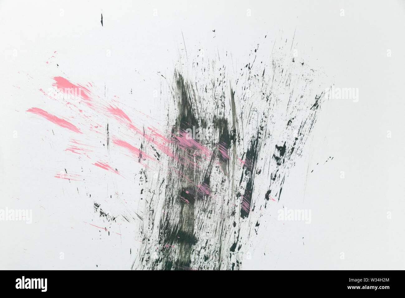 Moderna arte astratta, rosa e macchie nere su sfondo bianco Foto Stock
