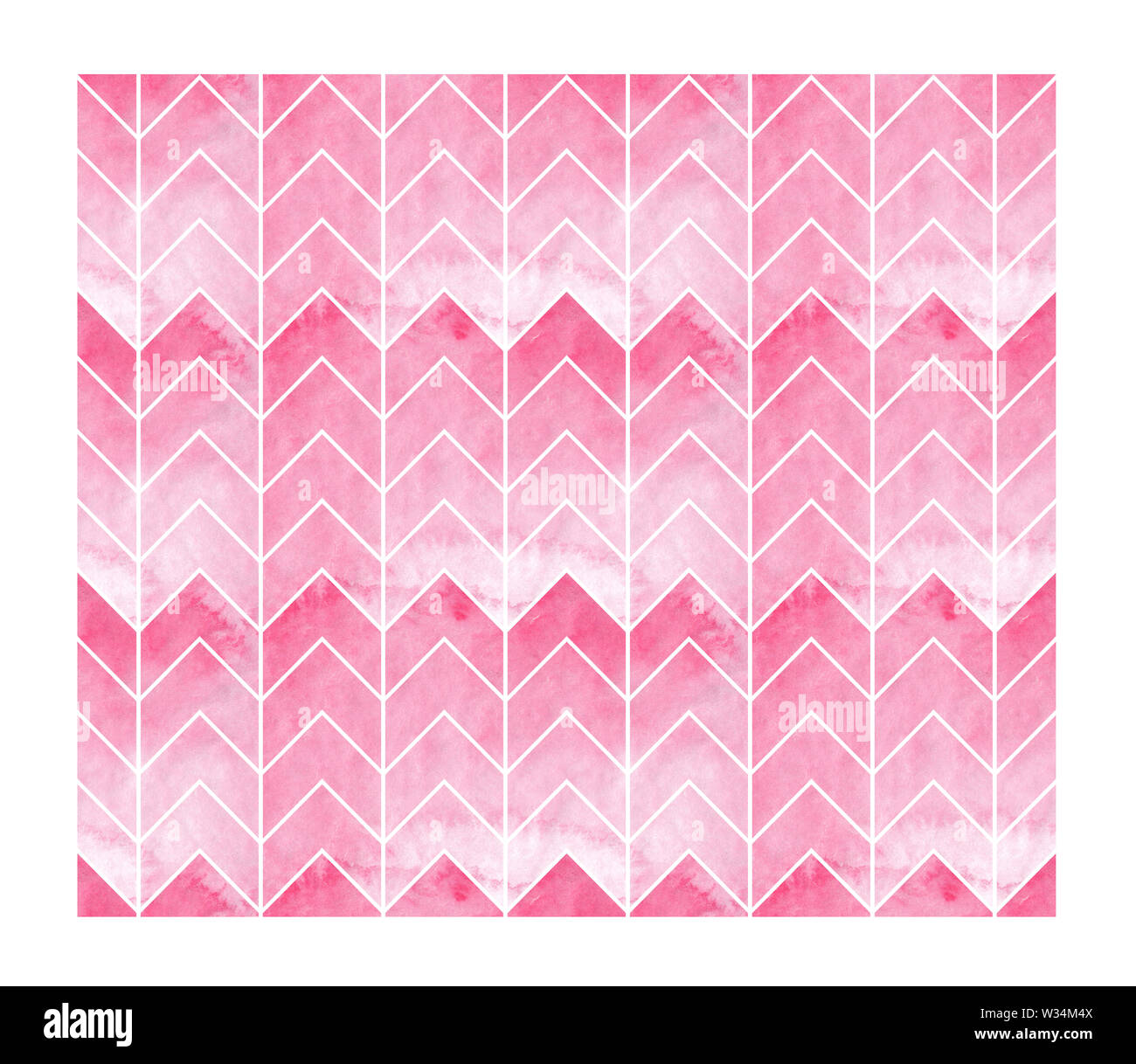Disegnato a mano modello senza giunture rose rosa acquerello zig-zag - inviti, poster, cartoline modello - rosso vernice umida absctarct frecce sfondo infinito Foto Stock