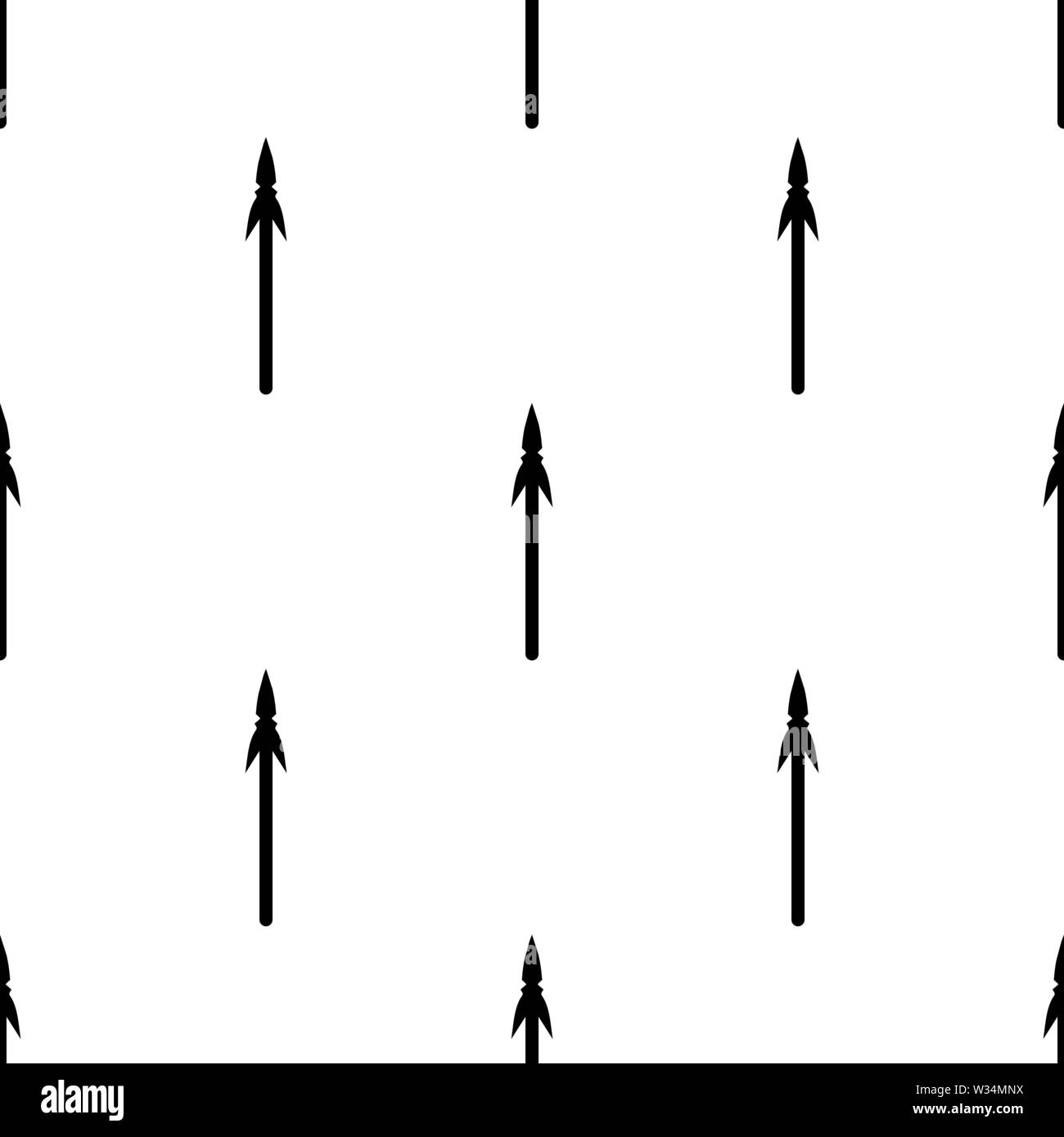 Modello senza cuciture con silhouette nera icona della lancia isolati su sfondo bianco. Lancia, luccio. Arma medioevale segno. Illustrazione Vettoriale per la progettazione, Illustrazione Vettoriale