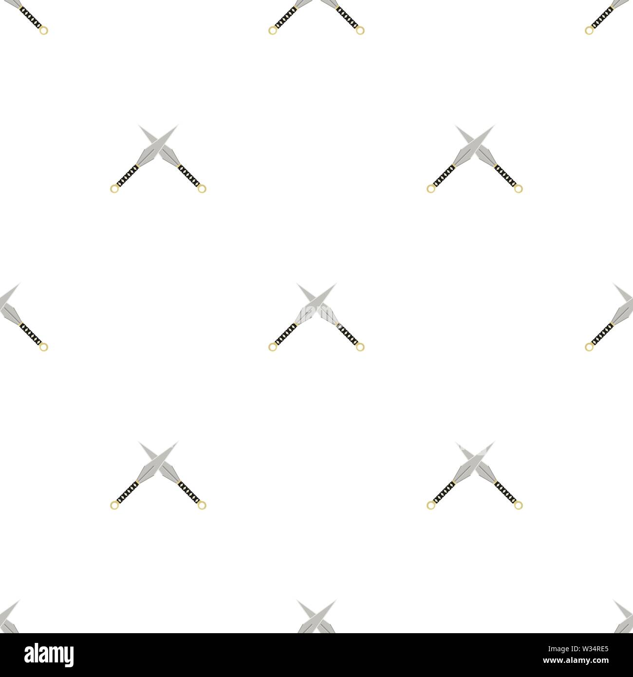 Modello senza cuciture con attraversata kunai lanciare coltelli icona. Arma Ninja. Attrezzature di Samurai. In stile cartone animato. Illustrazione Vettoriale per design, web wrappin Illustrazione Vettoriale