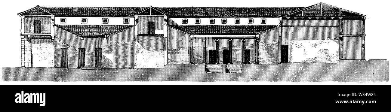 Lunghezza sezione di una casa romana, , (storia culturale libro, 1875) Foto Stock