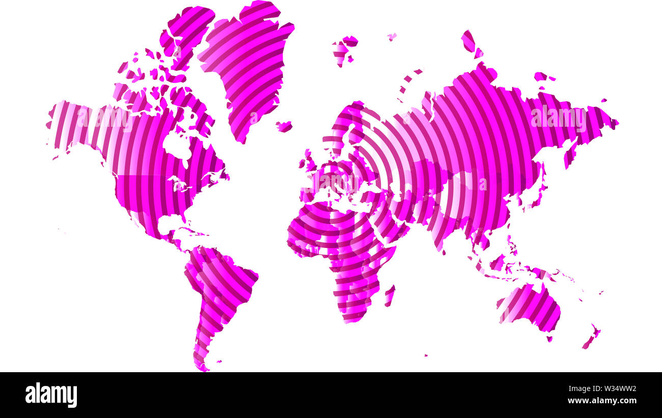Dettaglio mappa mondiale con tutti i paesi e subcontinents. Illustrazione della mappa del globo con forme geometriche modello imposto. Foto Stock