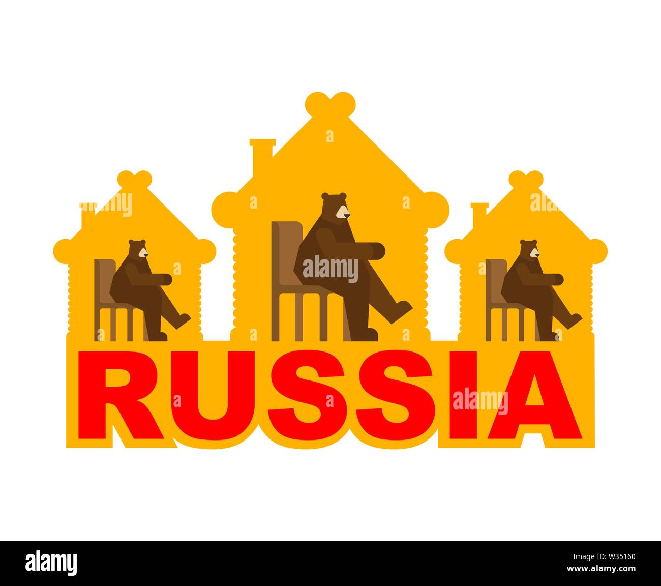 Russia casa tradizionale. Orso russo in baita in legno. Illustrazione Vettoriale