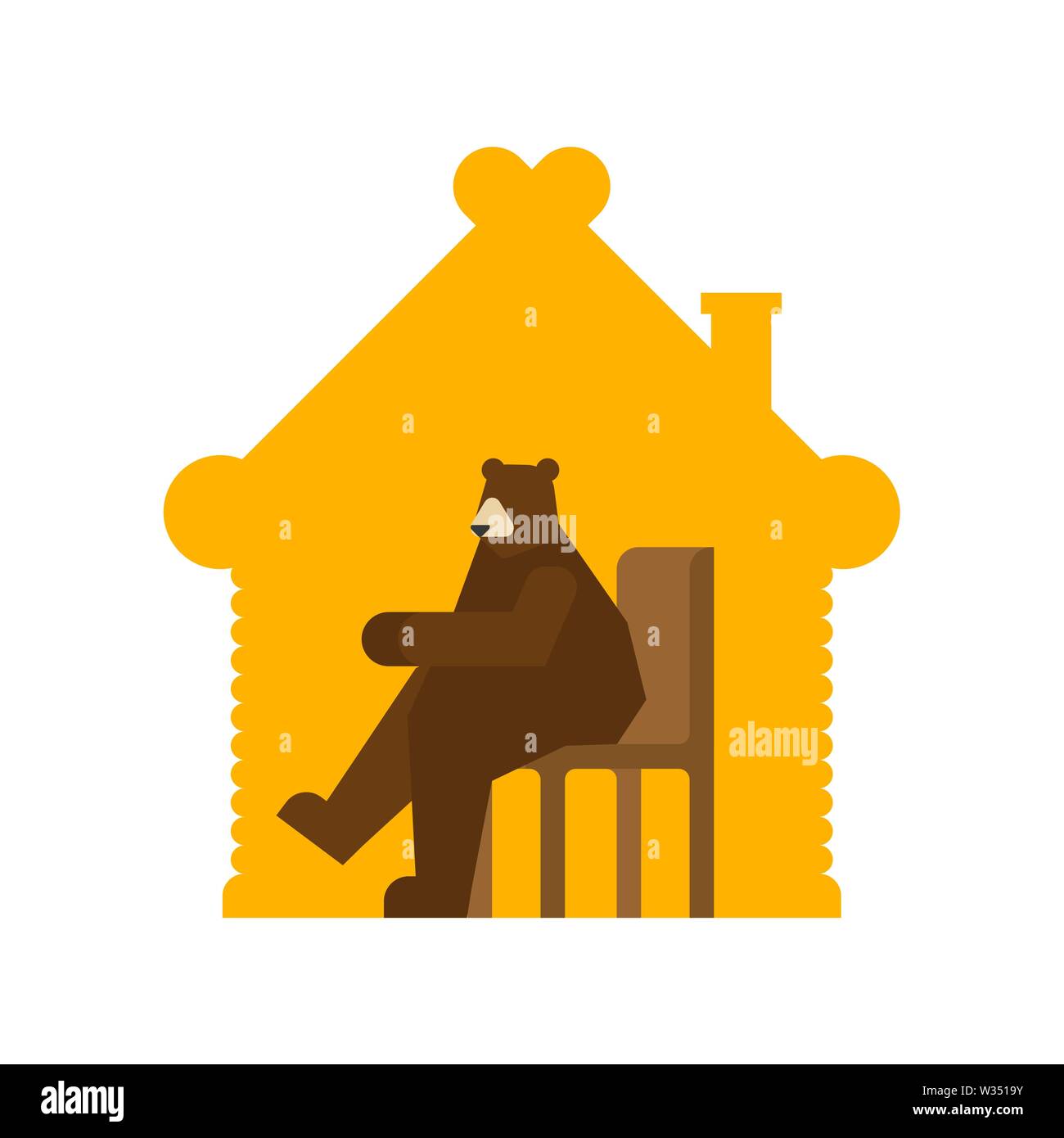 Orso russo in baita in legno. Russia casa tradizionale Illustrazione Vettoriale