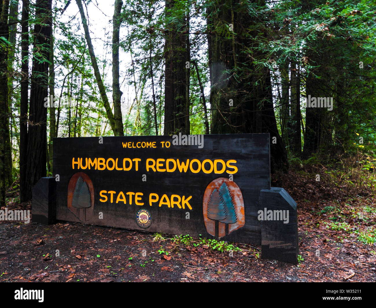 Humboldt Redwoods State Park entrata segno. In California. Stati Uniti d'America Foto Stock