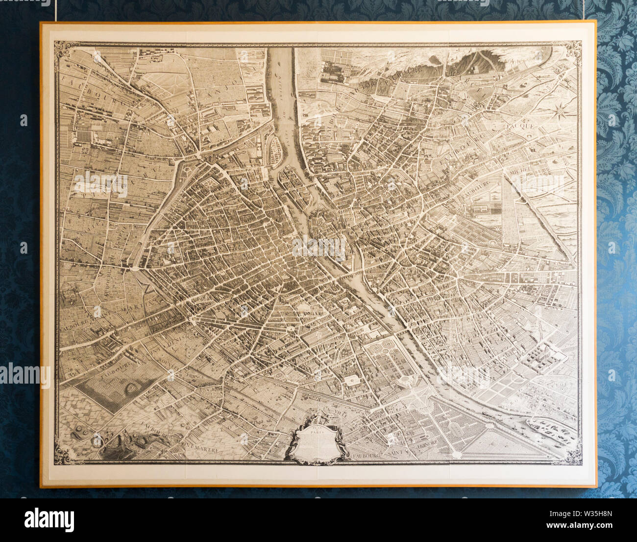 Vintage map di Parigi all'interno di archivi nazionali edificio, ex Hotel de Soubise, museo della storia francese, Parigi, Francia. Foto Stock
