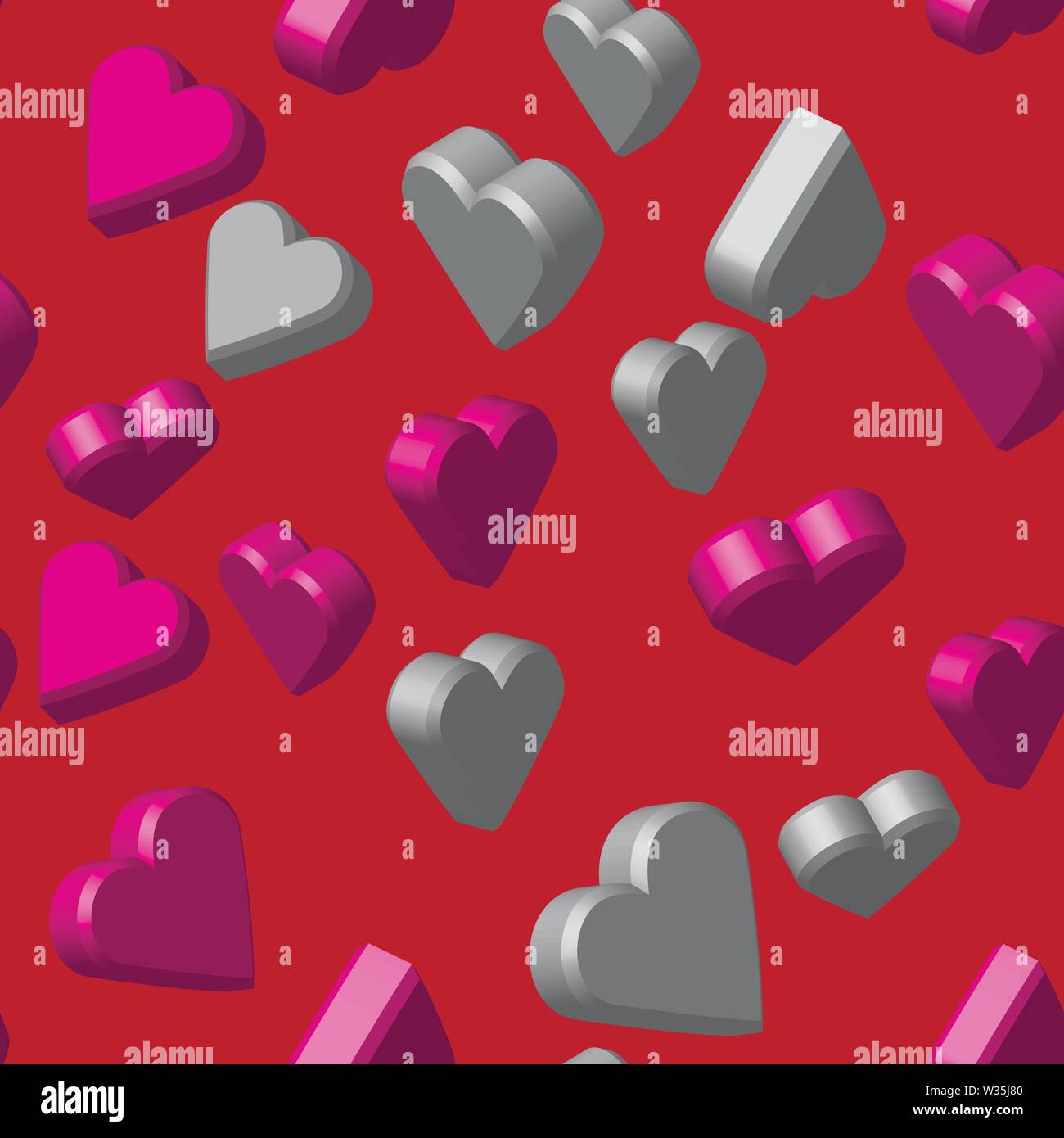 Grigio colori rosa cuori Seamless Pattern, 3D illustrazione Illustrazione Vettoriale