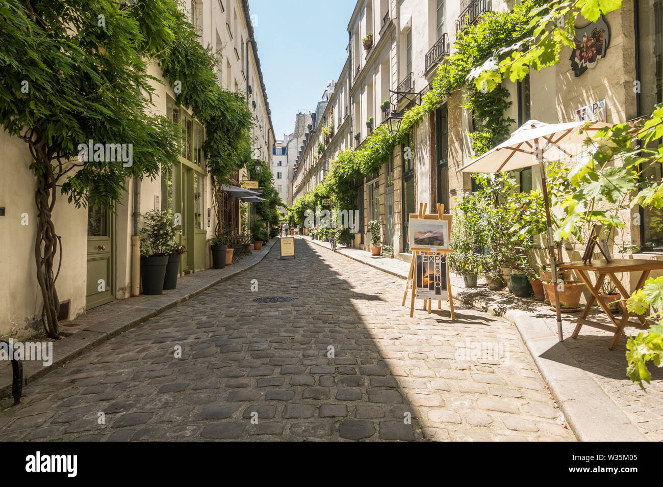 Passaggio tipico francese, passaggio lastricato, Cour Damoye, Bastiglia, Parigi, Francia Foto Stock