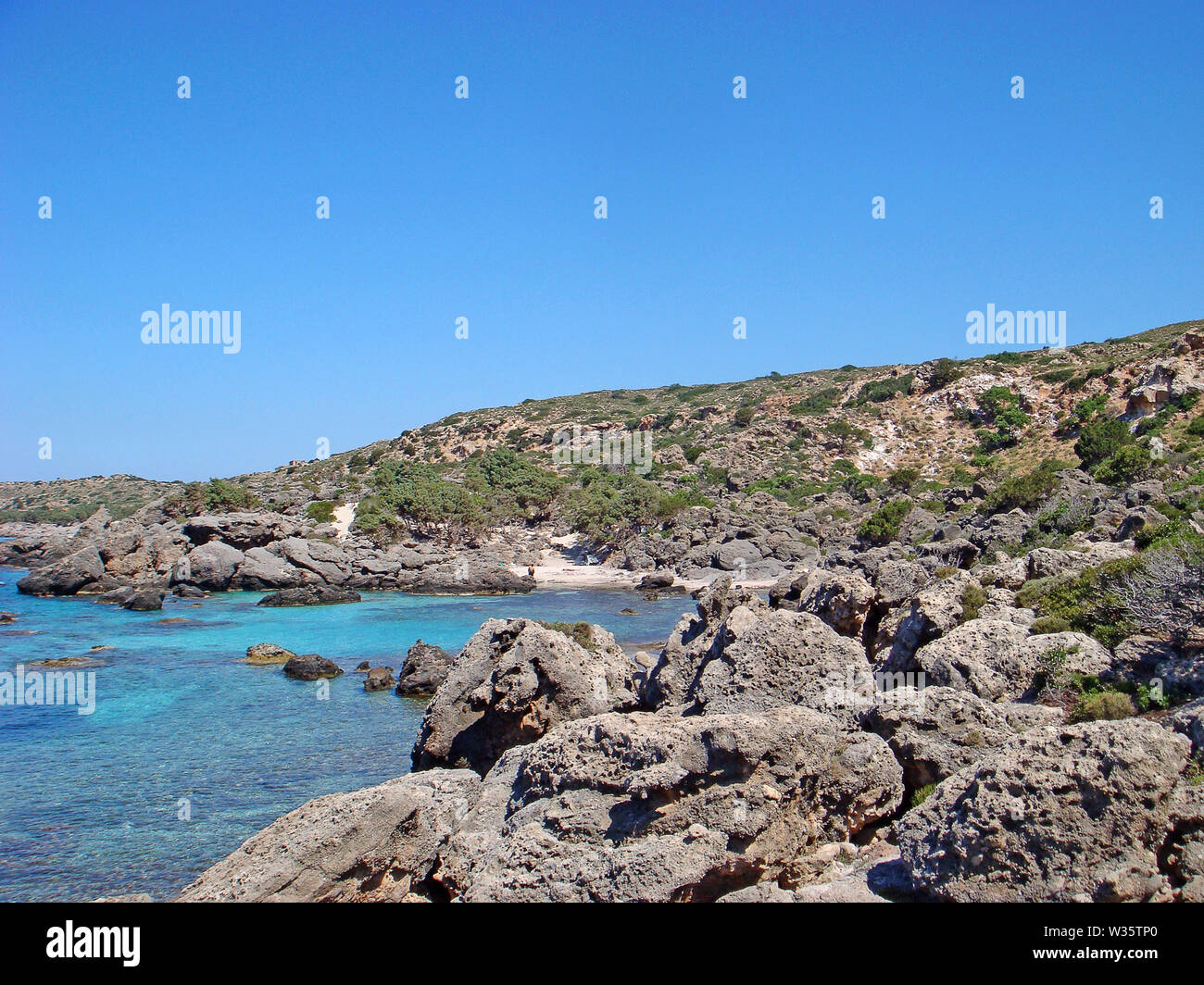 Blu spiaggia greca Kedrodasos Kreta isola come sfondo le stampe artistiche Foto Stock