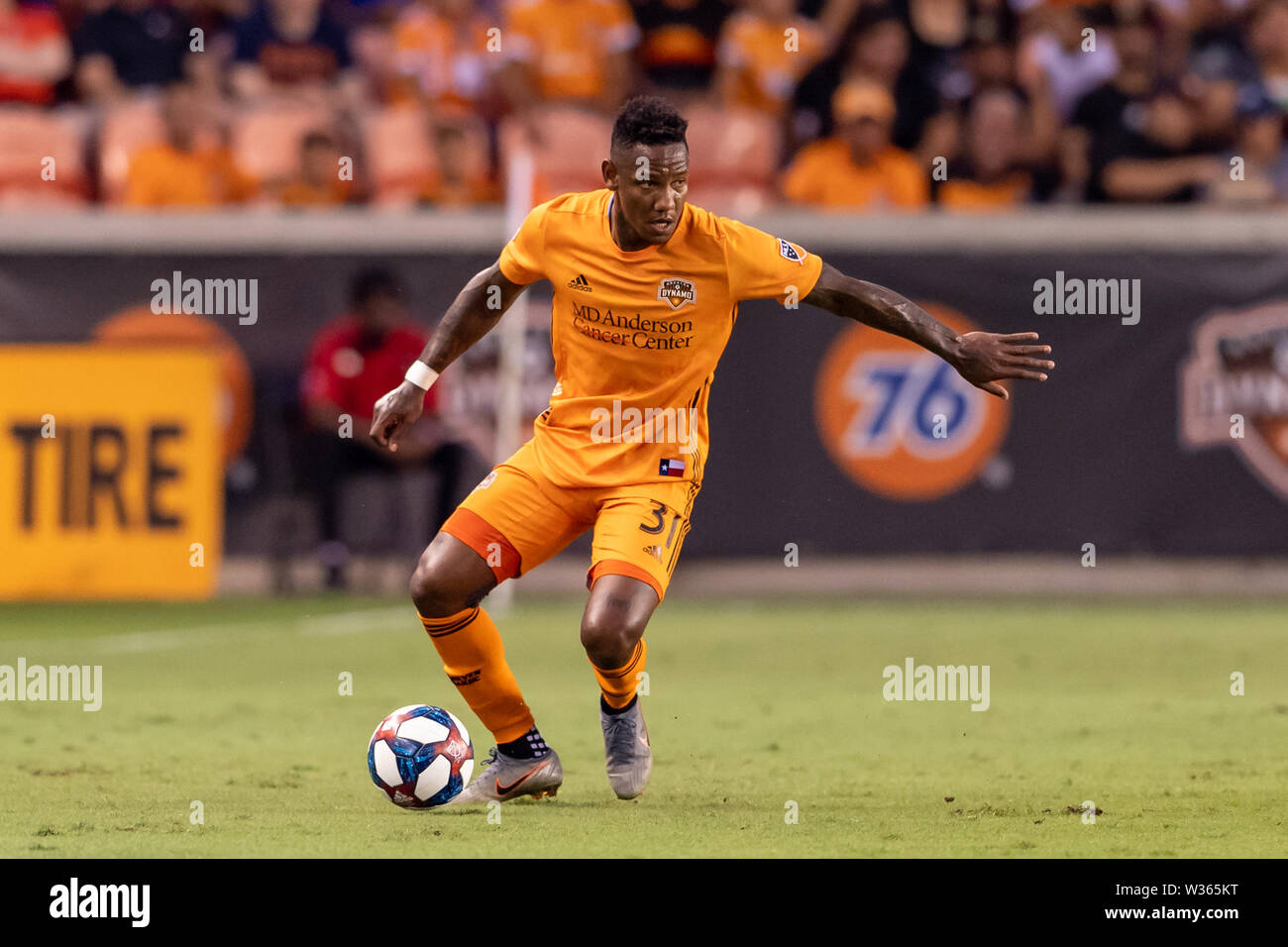 Texas, Stati Uniti d'America. 12 Luglio, 2019. Luglio 12, 2019 Houston Dynamo avanti Romell Quioto (31) durante una partita tra Los Angeles FC e Houston Dynamo BBVA Stadium di Houston, Texas. A metà è tie 1-1. Credito: Cal Sport Media/Alamy Live News Foto Stock