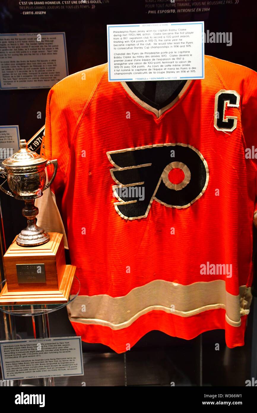 Maglie da hockey storiche alla Hockey Hall of Fame in Toronto Foto Stock