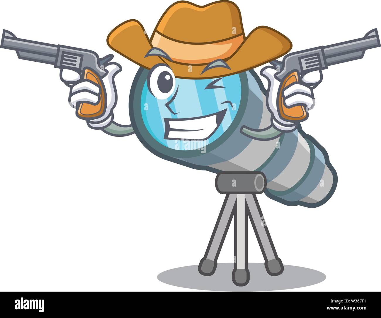 Telescopio cowboy isolato con la mascotte Illustrazione Vettoriale