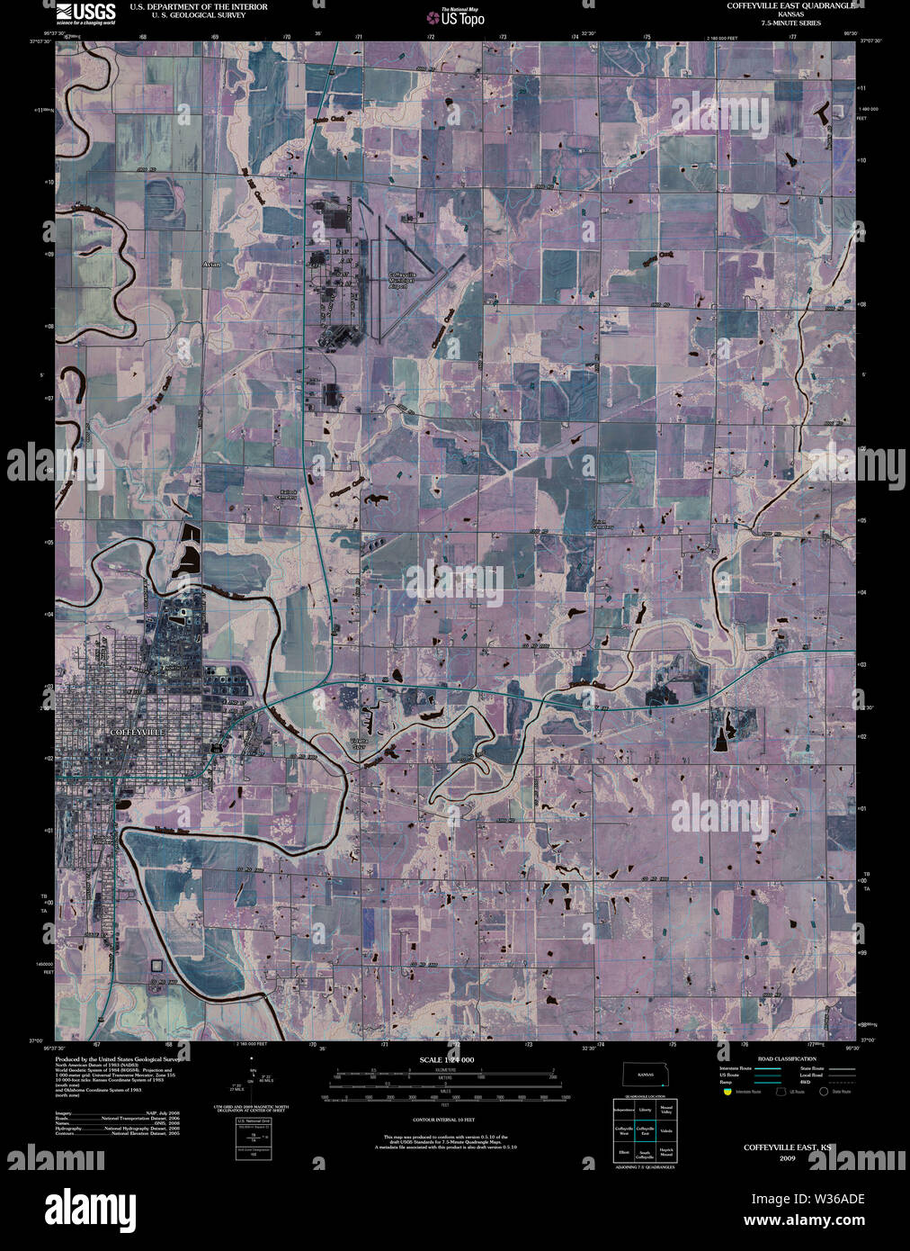 USGS TOPO Map Kansas KS Coffeyville est 20091020 TM restauro invertito Foto Stock
