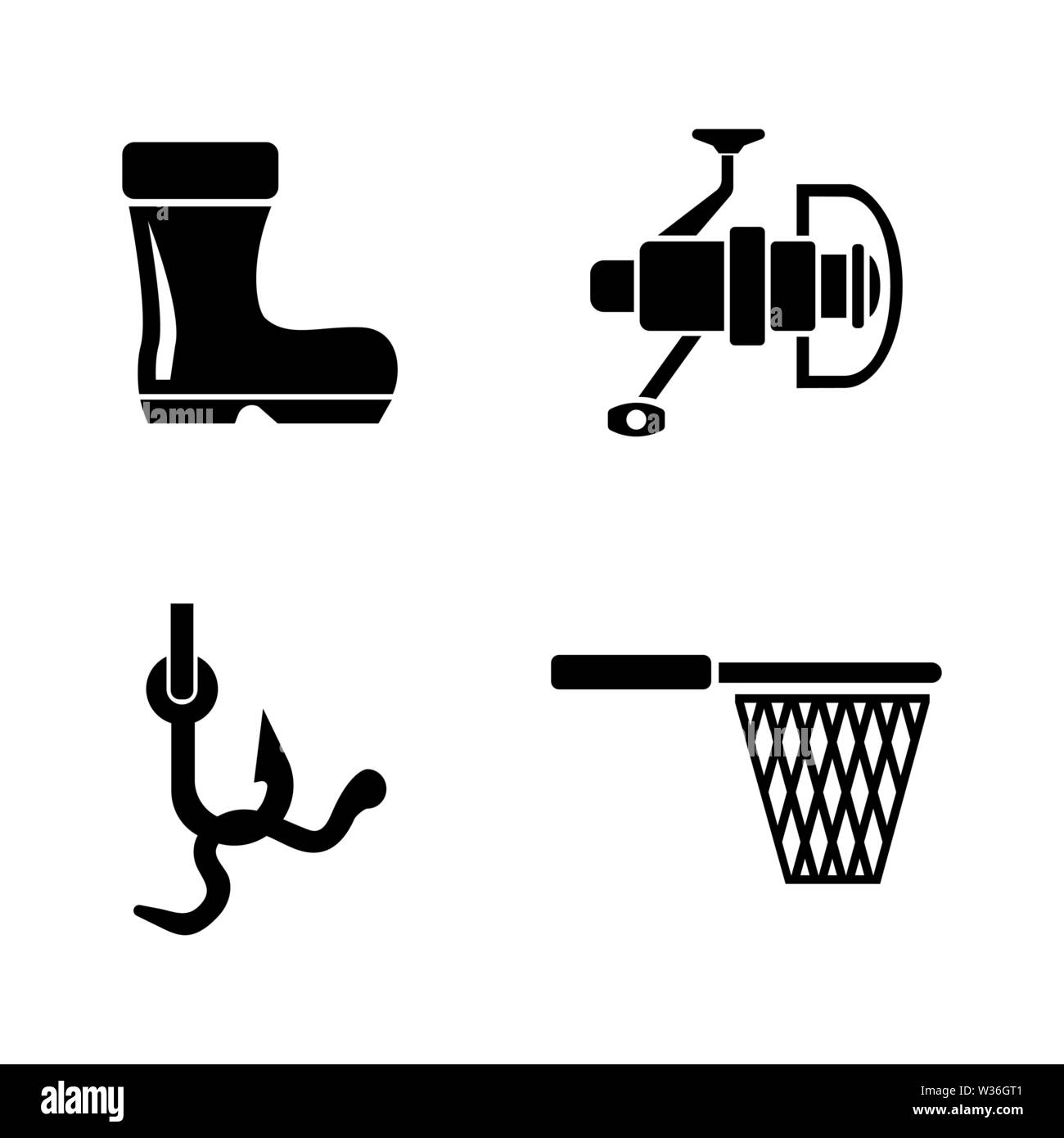 La pesca. Semplice vettore relativi set di icone per i video, applicazioni mobili e siti Web, stampare progetti e il vostro design. Piatto nero illustrazione su bianco Backgroun Illustrazione Vettoriale