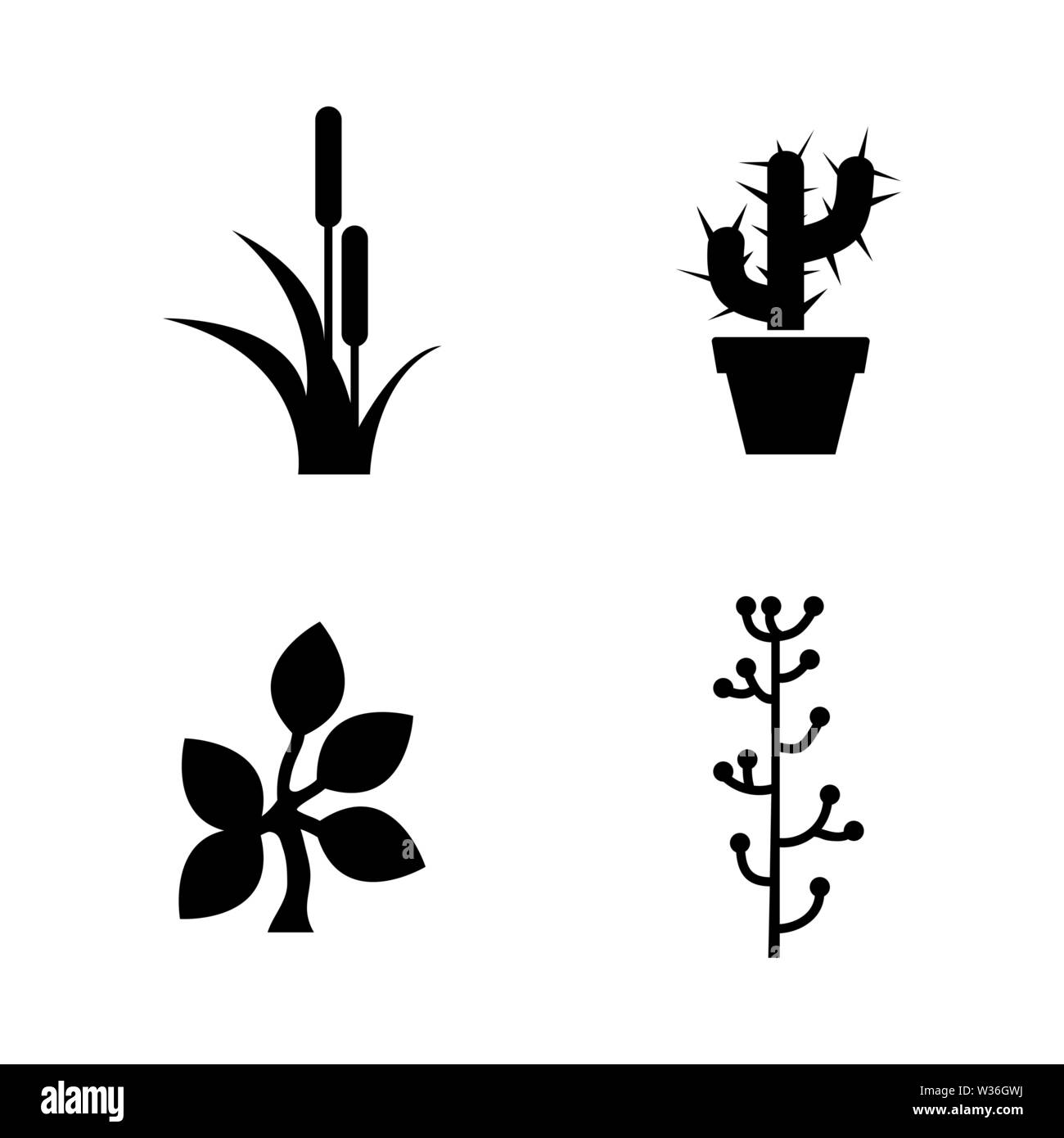 Foglia, piante. Semplice vettore relativi set di icone per i video, applicazioni mobili e siti Web, stampare progetti e il vostro design. Foglie di piante, icona piatto nero illustra Illustrazione Vettoriale