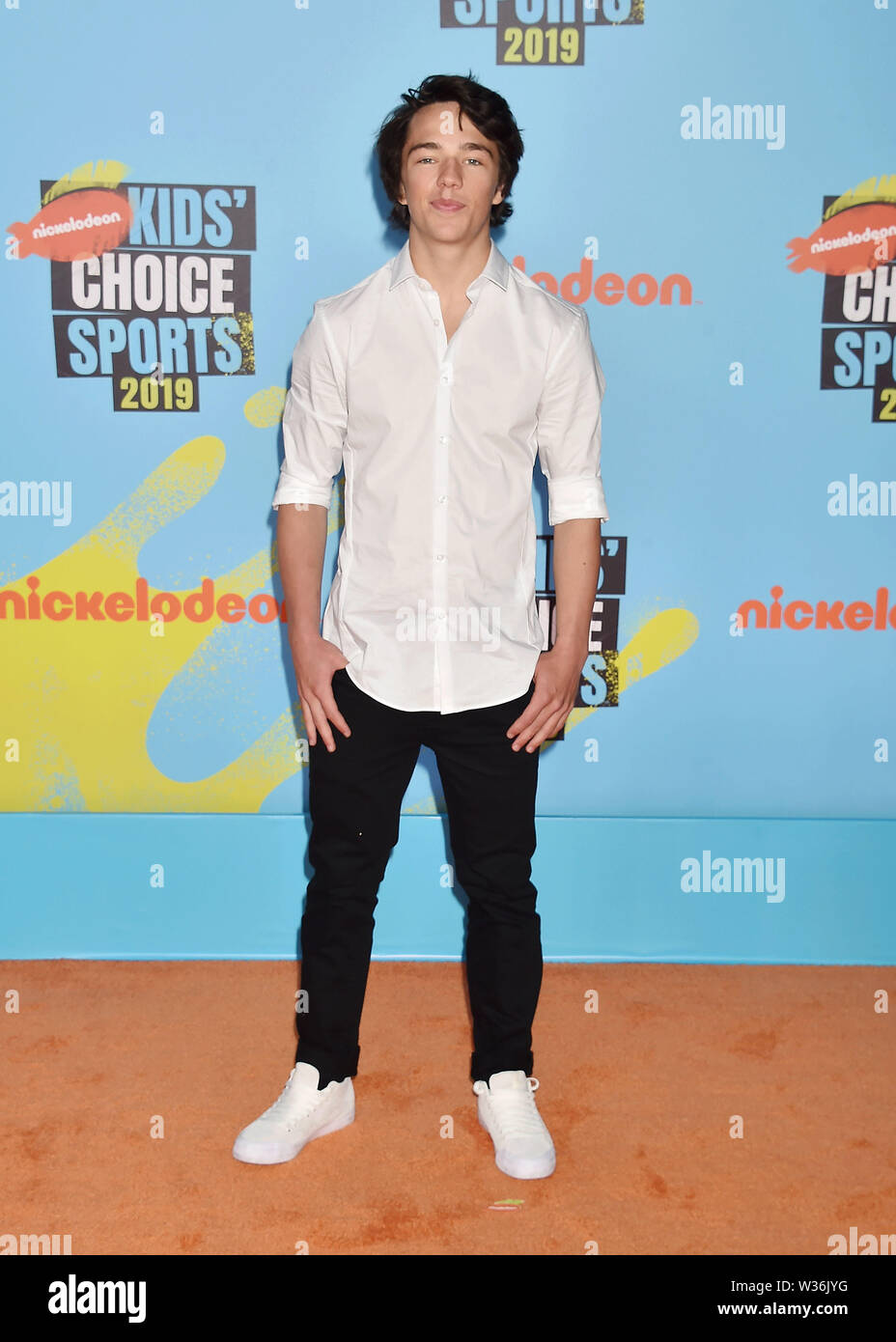 SANTA MONICA, CA - 11 Luglio: Toby Miller assiste Nickelodeon Kids' scelta Sport 2019 a Barker Hangar sulla luglio 11, 2019 in Santa Monica, California. Foto Stock