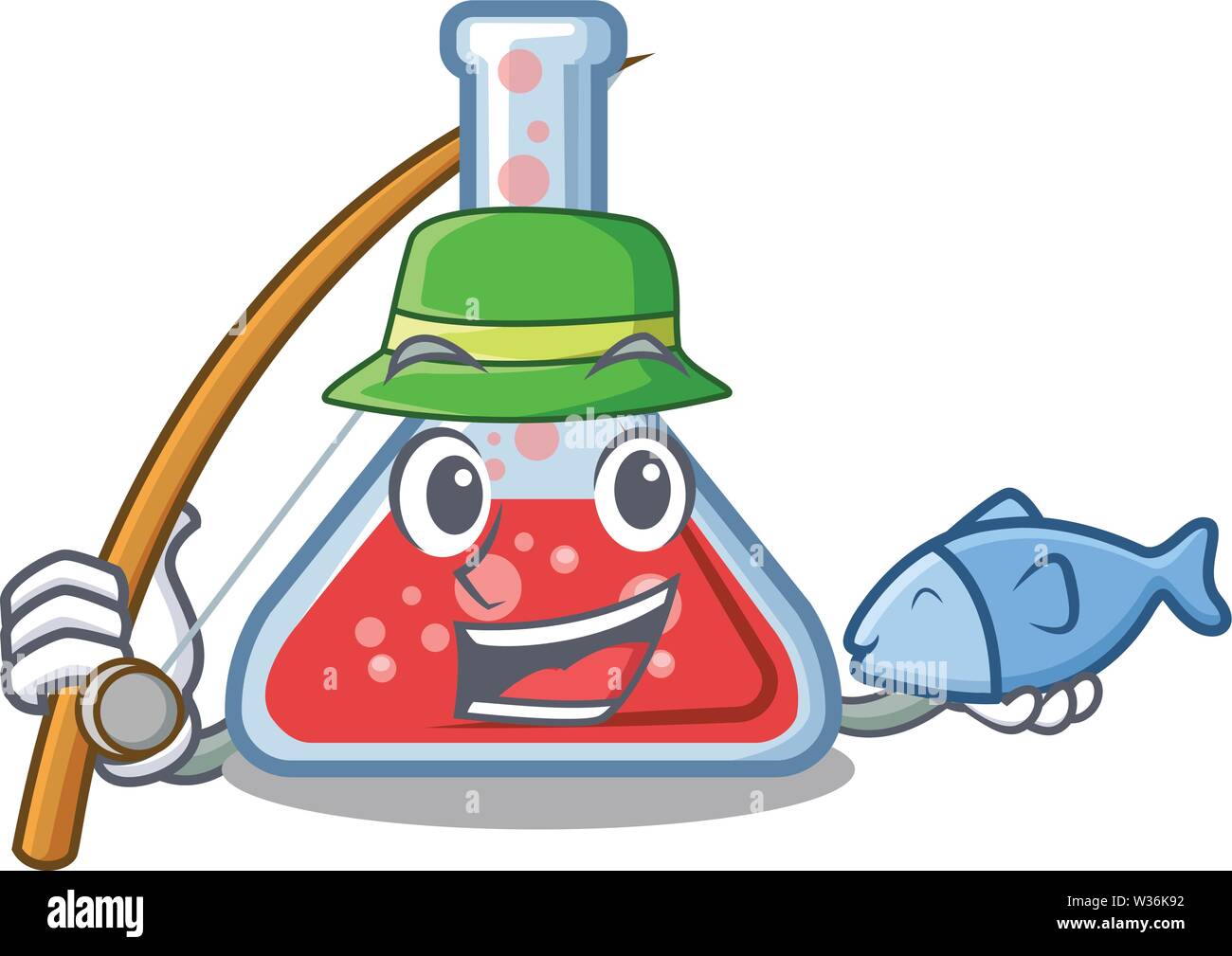 La pesca matraccio di erlenmeyer sopra legno tabella cartoon Illustrazione Vettoriale
