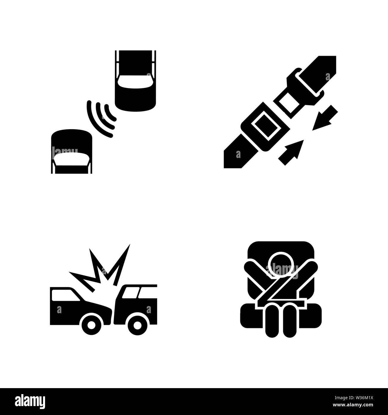 Auto cintura di sicurezza. Semplice vettore relativi set di icone per i video, applicazioni mobili e siti Web, stampare progetti e il vostro design. Piatto nero illustrazione su bianco Illustrazione Vettoriale