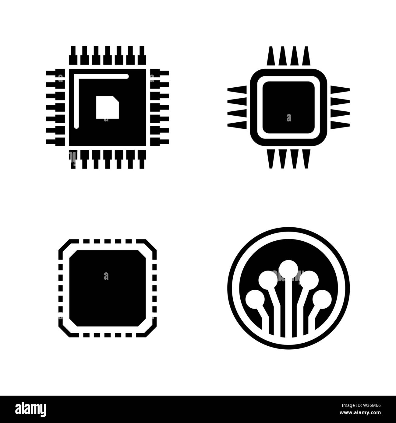 Microchip elettronico. Semplice vettore relativi set di icone per i video, applicazioni mobili e siti Web, stampare progetti e il vostro design. Microchip elettronico icona Bla Illustrazione Vettoriale