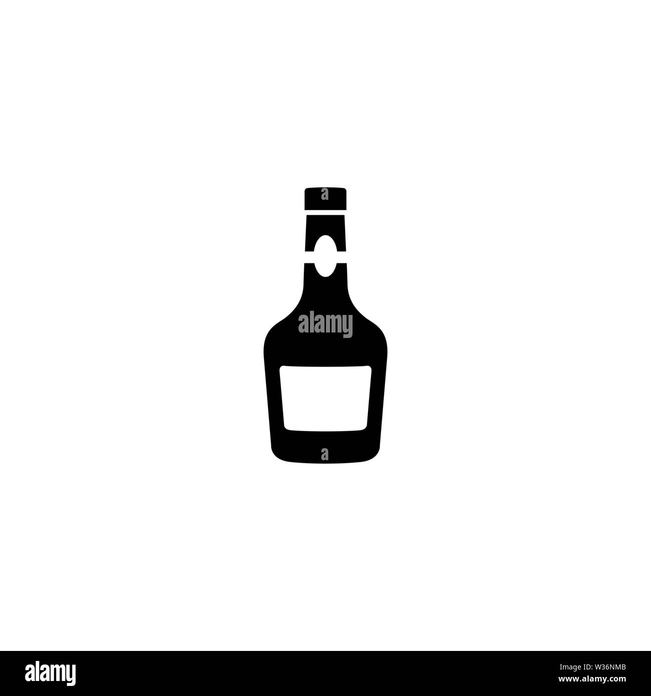 Bottiglia in vetro di alcool bere il whiskey Bourbon, liquore brandy Cognac icona vettore. Semplice piatto simbolo su sfondo bianco Illustrazione Vettoriale