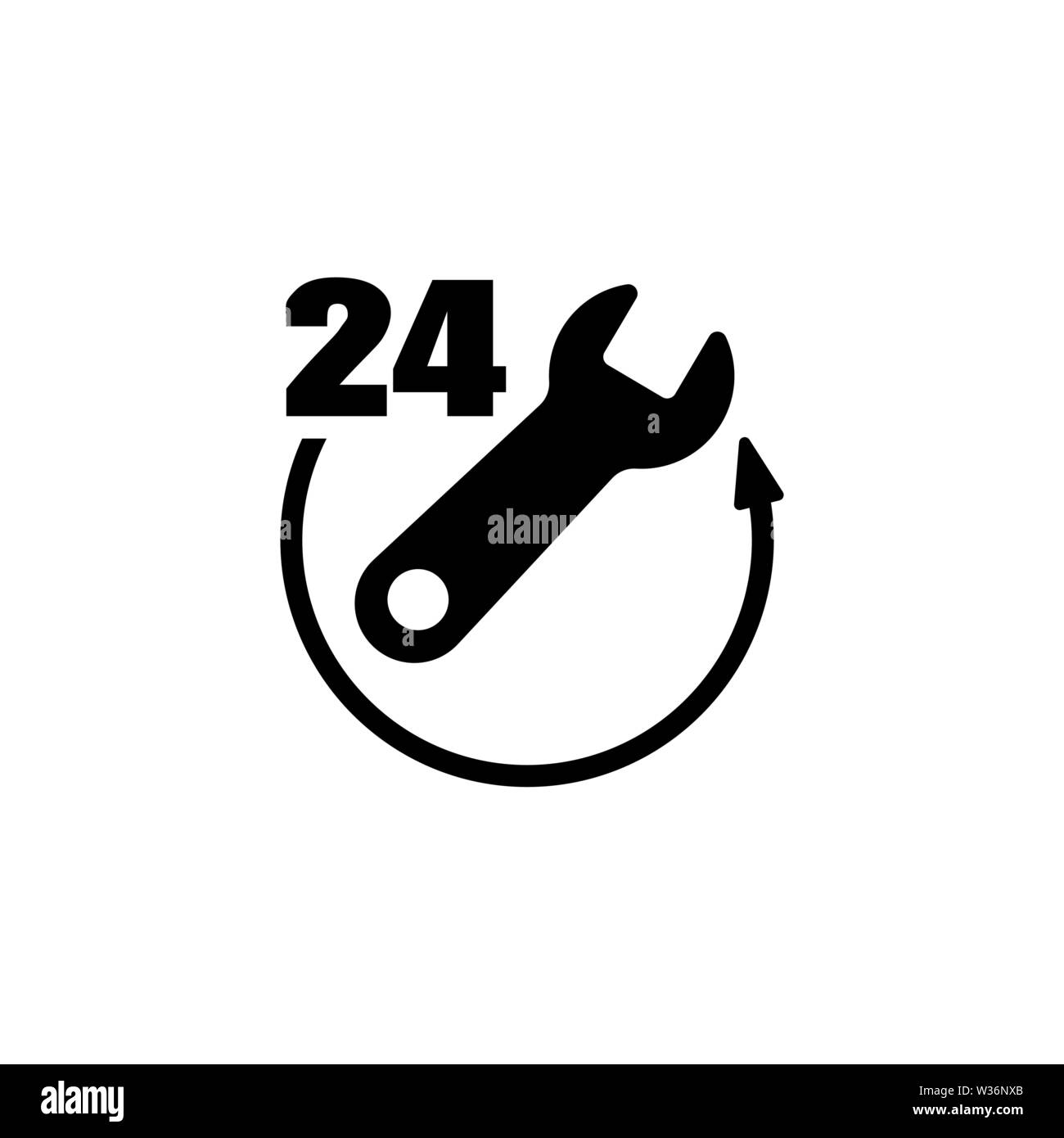 Servizio di emergenza 24 ore su 24. Piatto icona Vettore. Semplice simbolo nero su sfondo bianco Illustrazione Vettoriale
