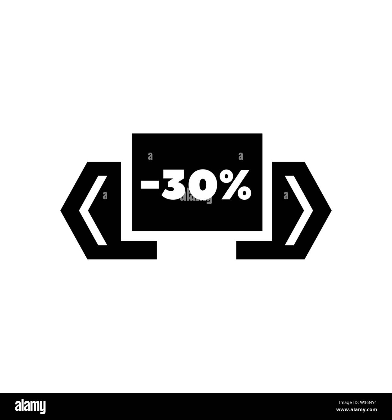30 percento di sconto. Venerdì nero. Piatto icona Vettore. Semplice simbolo nero su sfondo bianco Illustrazione Vettoriale